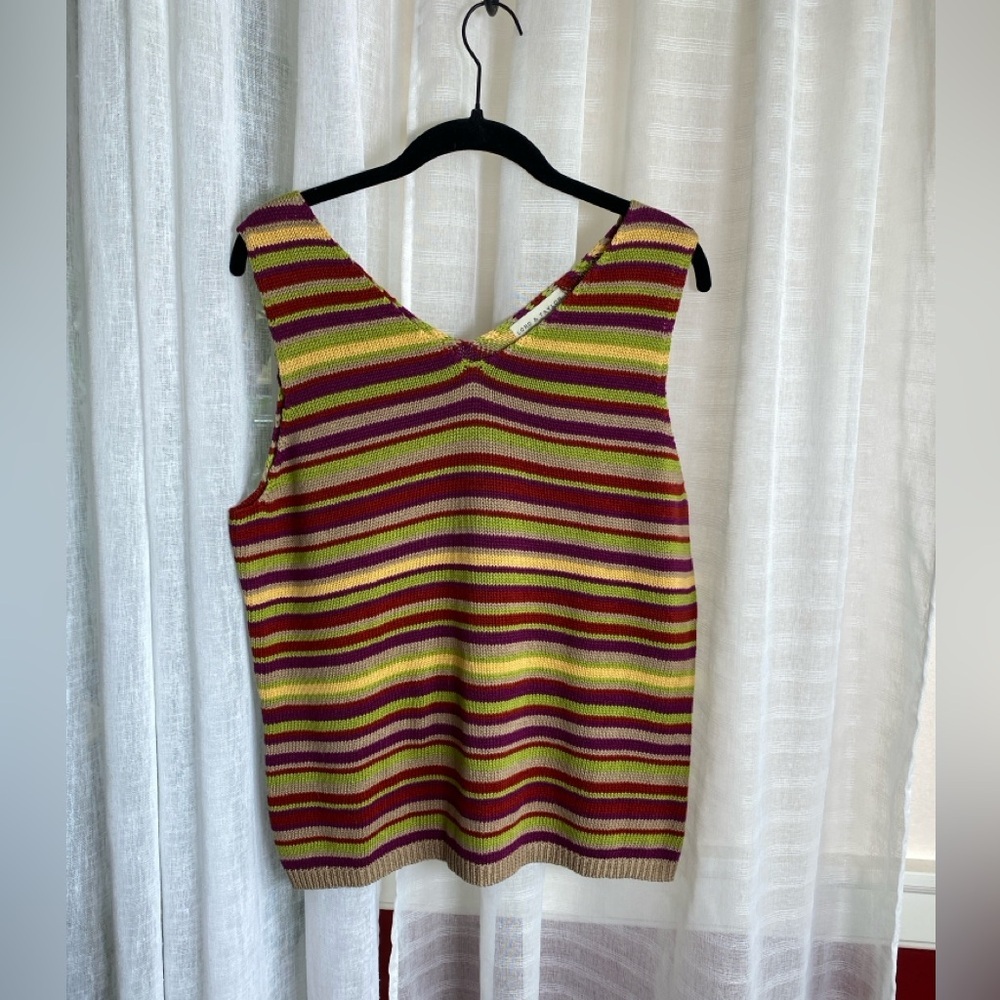 Lord & Taylor Knit Tank Sleeveless Striped Multi 100% Cotton Vintage Large - Picture 8 of 8